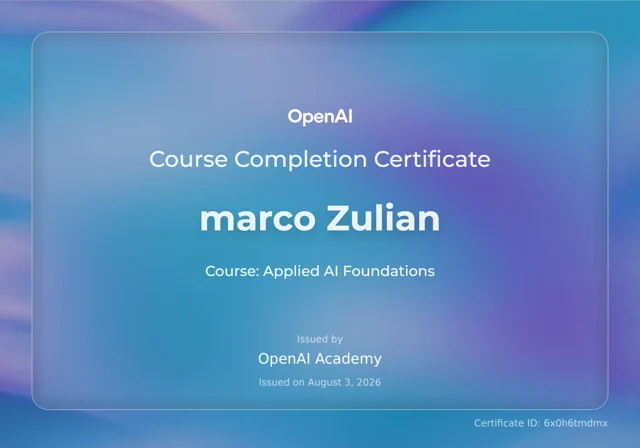 Attestato di completamento · OpenAI Academy